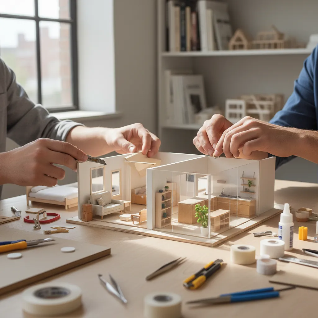 Maqueta arquitectónica de un apartamento diseñada por estudiantes
