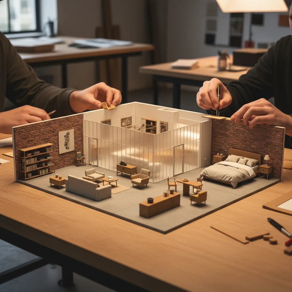 Maqueta arquitectónica de un espacio interior realizada por estudiantes