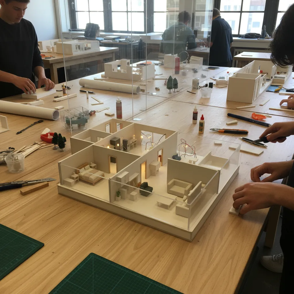 Maqueta arquitectónica realizada por estudiantes de diseño de interiores