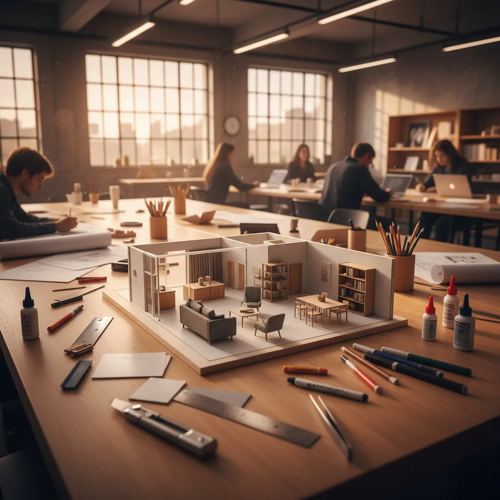 Maqueta física de un proyecto de interiorismo creada por estudiantes