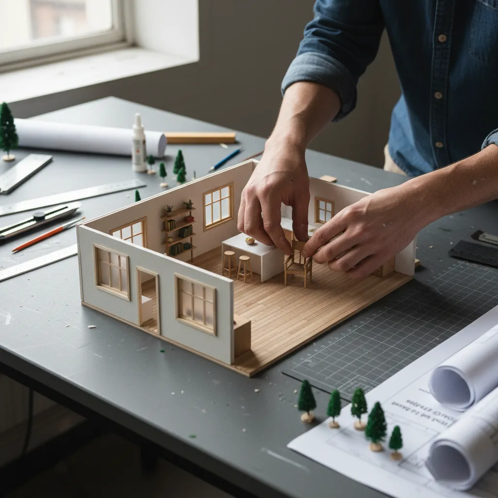 Maqueta física de un espacio interior creada por estudiantes