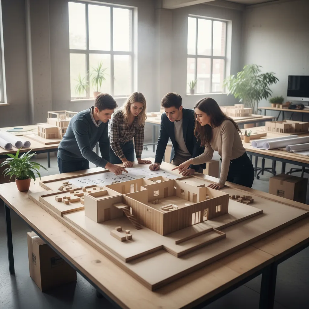 maqueta arquitectónica de un interior moderno realizada por estudiantes