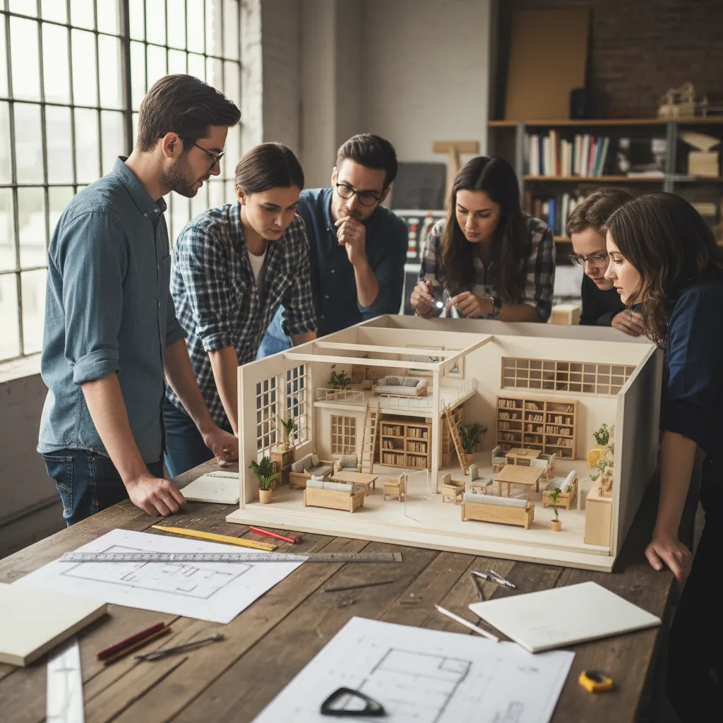 Maqueta física de un espacio interior hecha por estudiantes