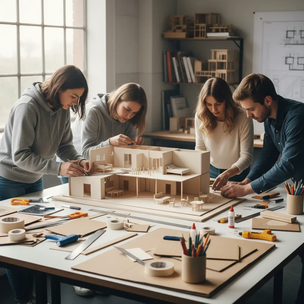 maqueta arquitectónica de interior realizada por estudiantes