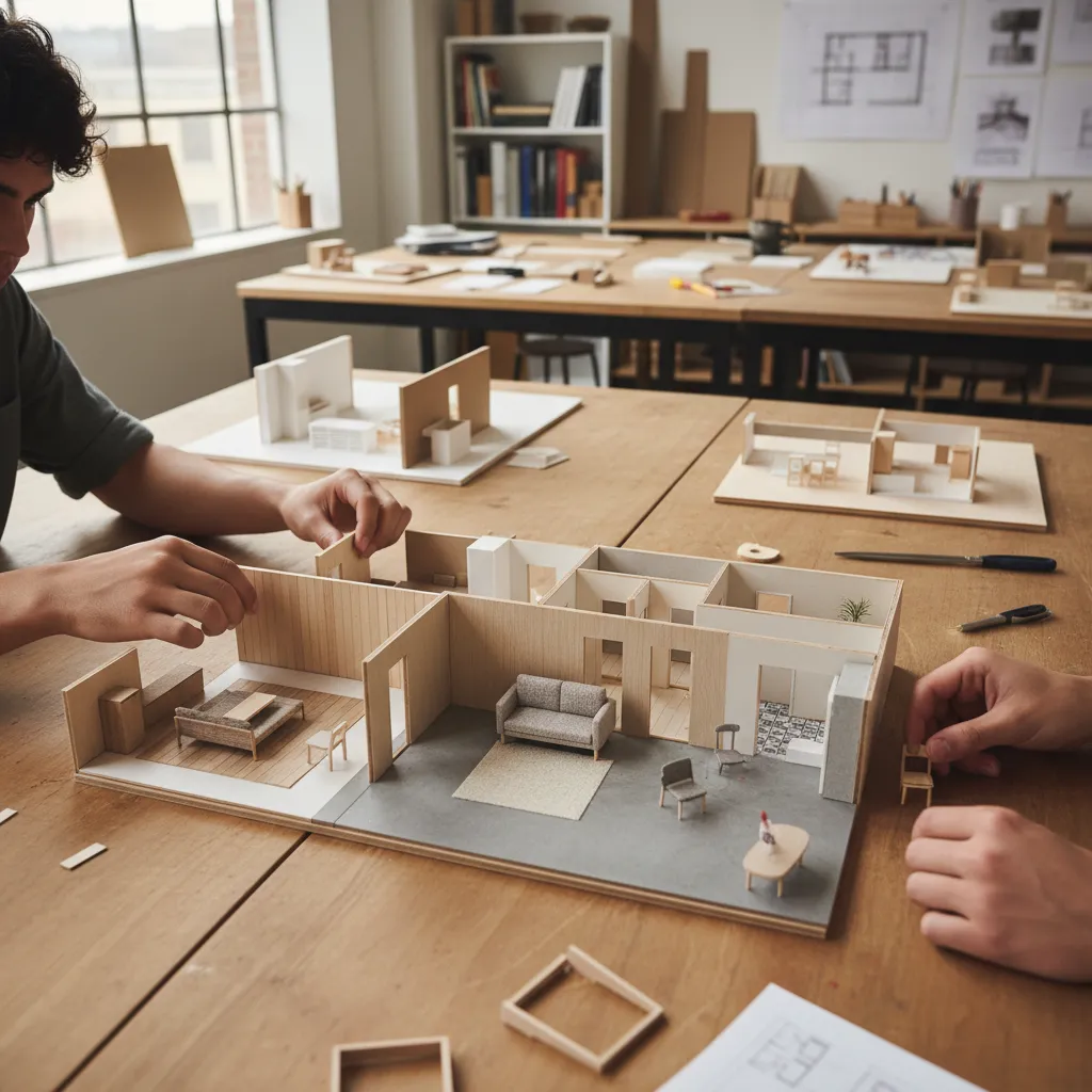 Maqueta física de proyecto de diseño interior realizada por estudiantes