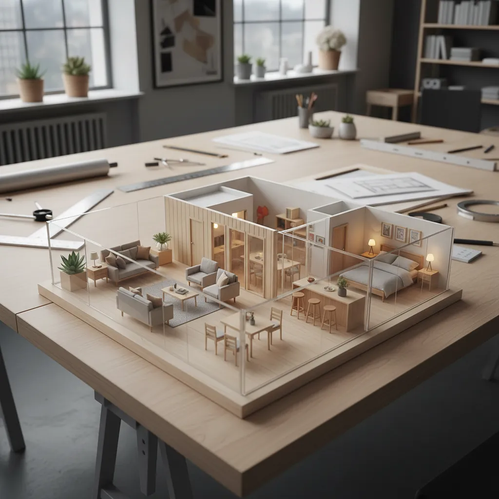 Maqueta arquitectónica de un apartamento realizada por estudiantes