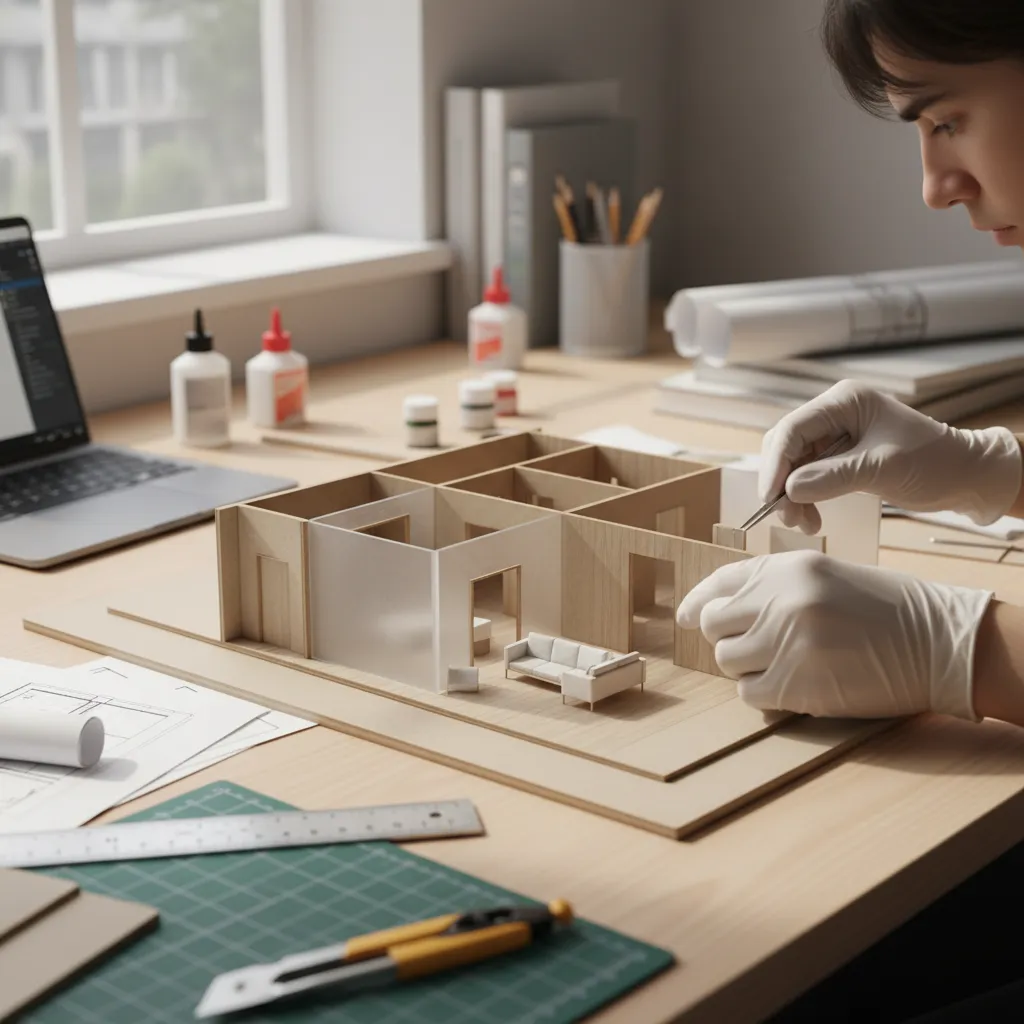 Maqueta arquitectónica de interiorismo creada por estudiante