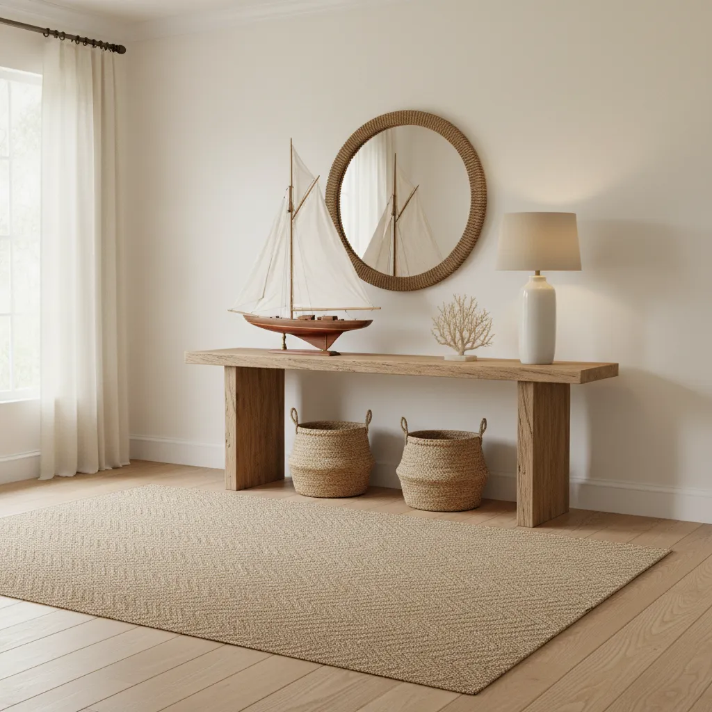 Maqueta de velero grande sobre una consola de madera en entrada de casa