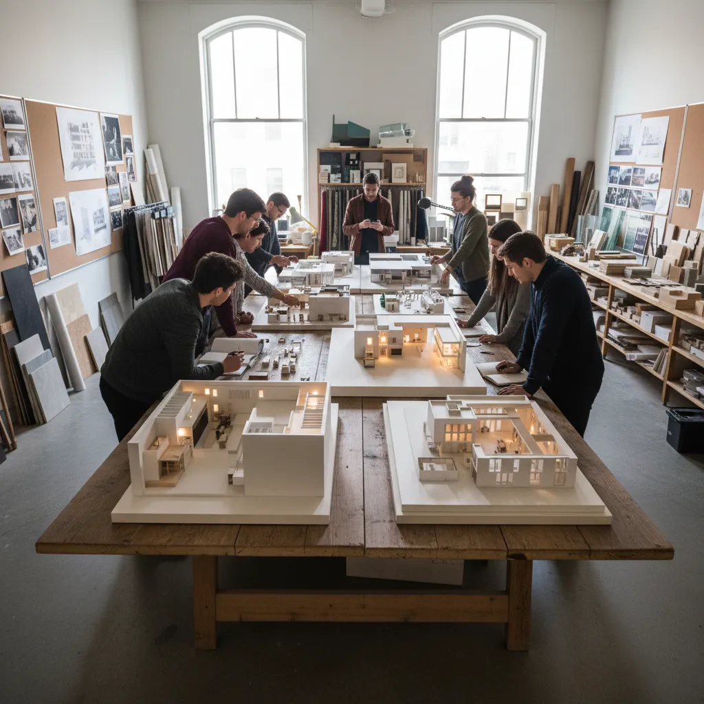 Maquetas arquitectónicas usadas por estudiantes de diseño de interiores