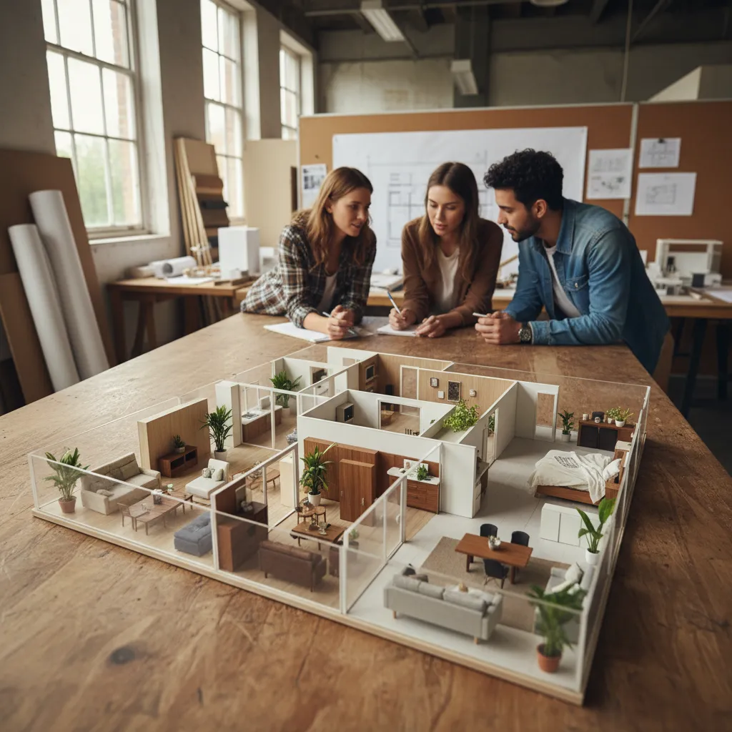 Maqueta física de un proyecto de diseño de interiores realizada por estudiantes