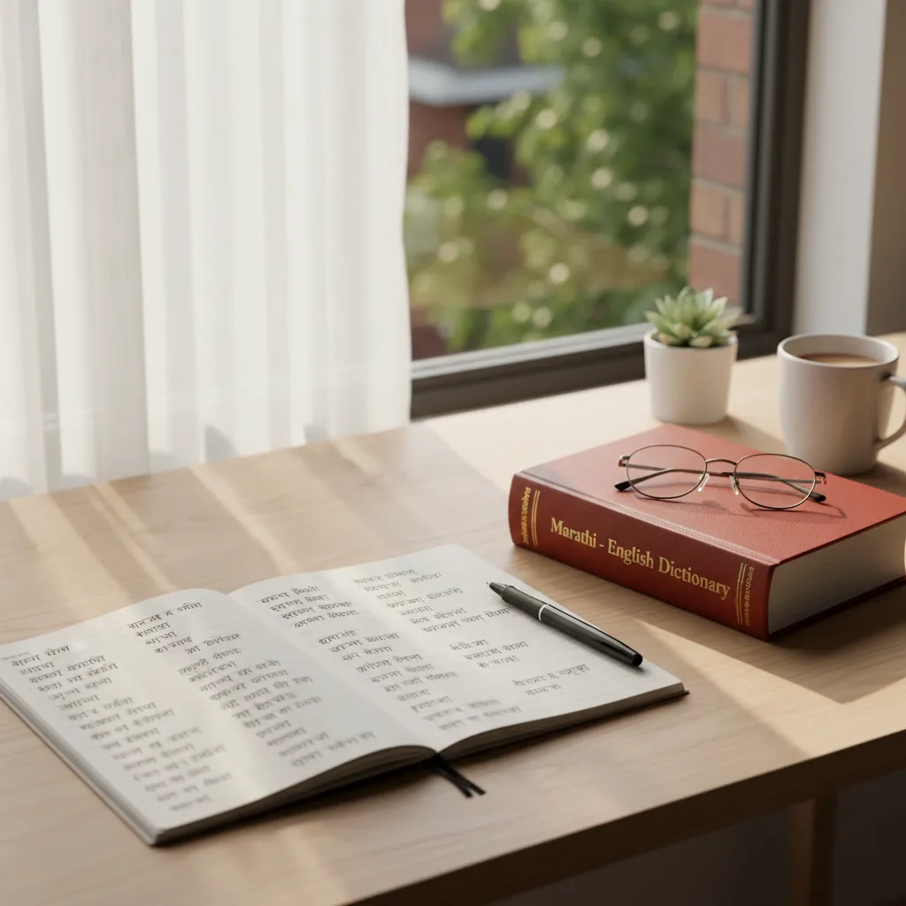 Notebook with Marathi writing practice including the word grihini