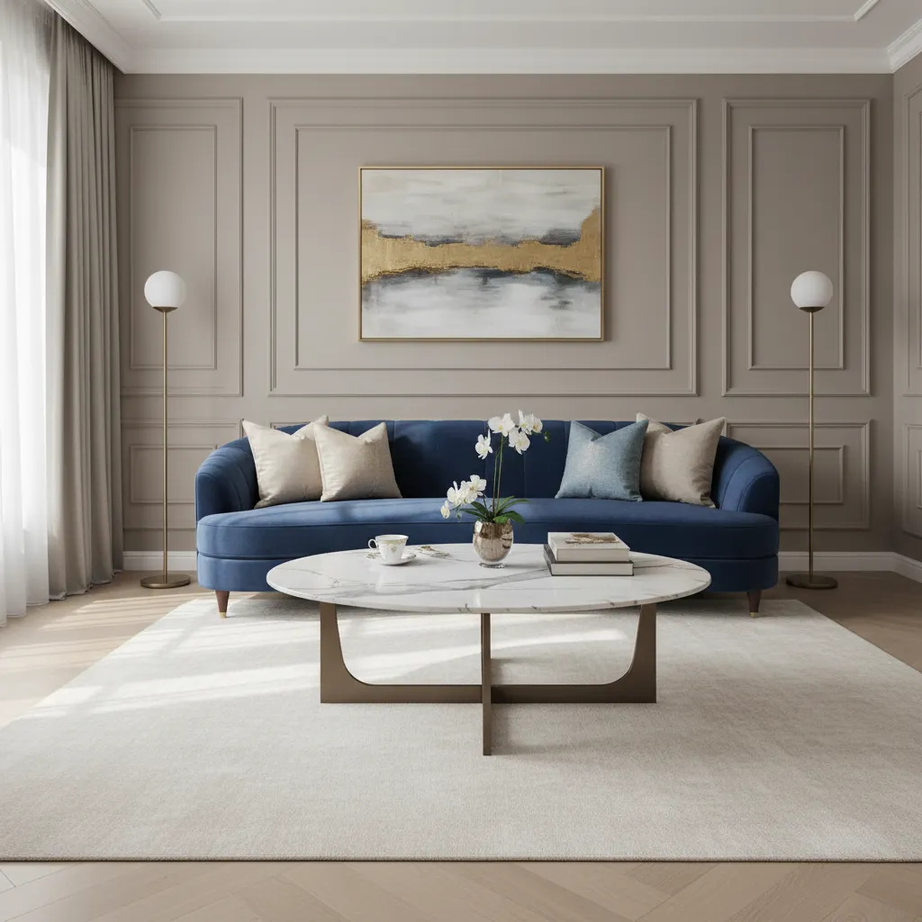 Mesa de centro de mármol en salón clásico moderno