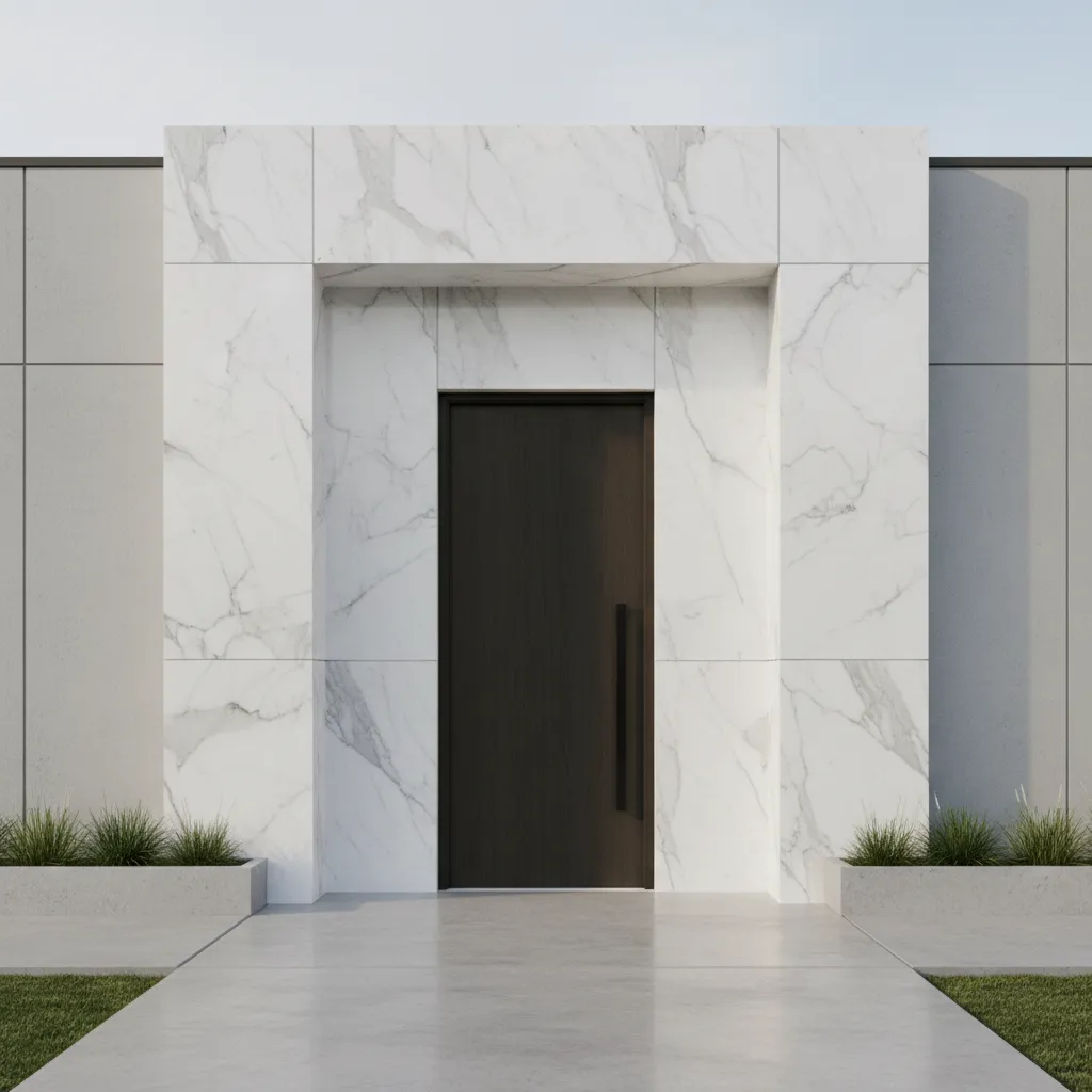 house entrance with marble feature wall facade
