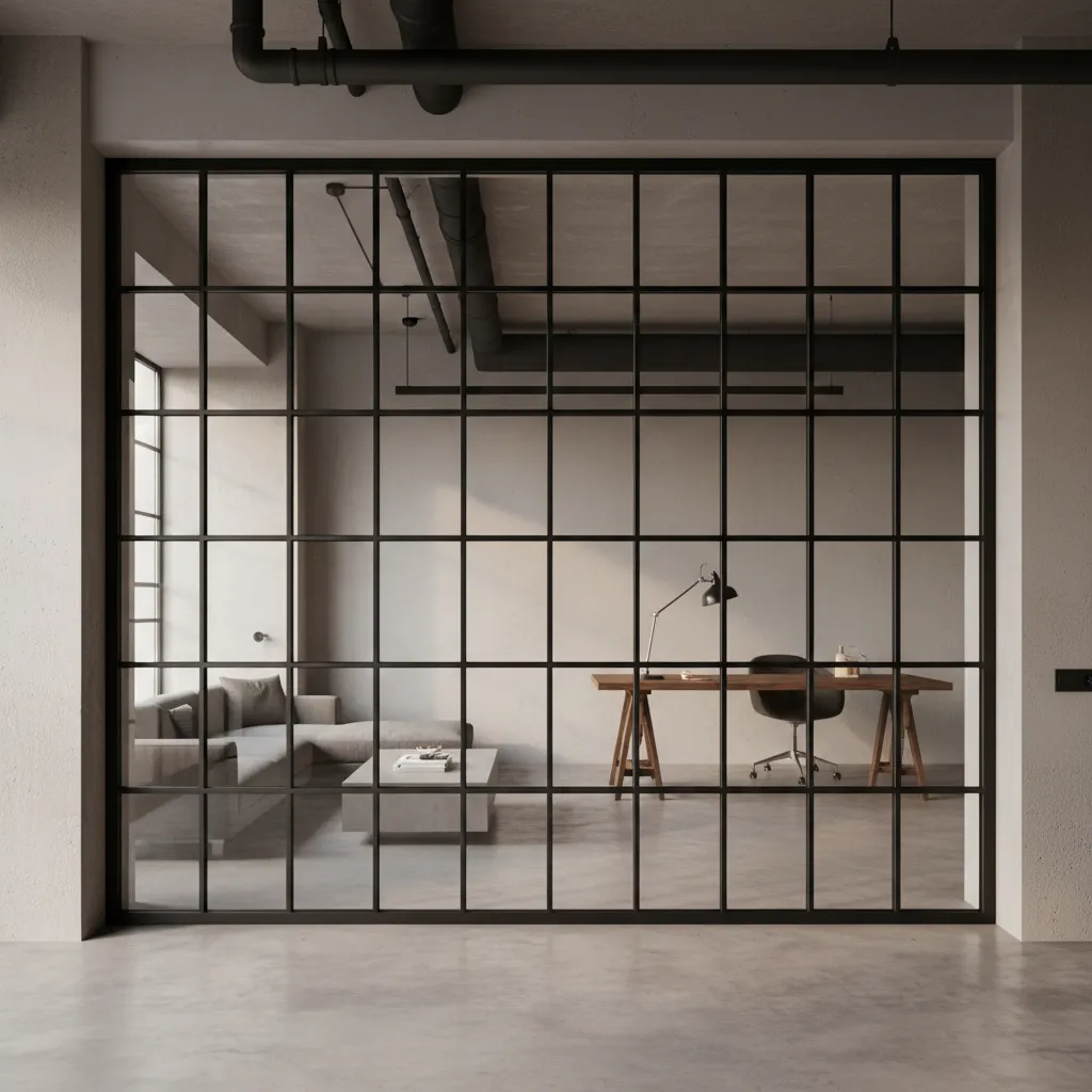 Ventana interior con marco negro estilo industrial