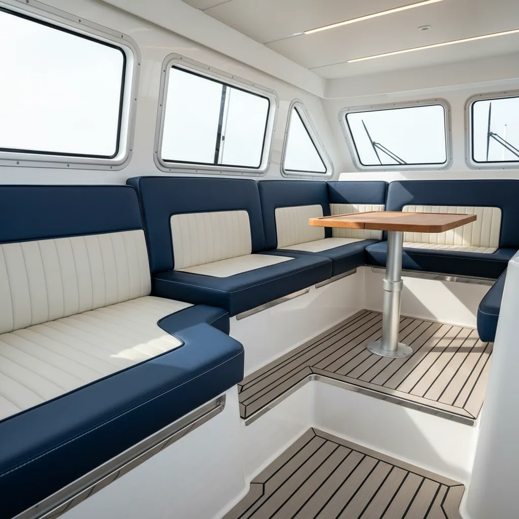 durable marine vinyl seating and composite flooring in charter boat