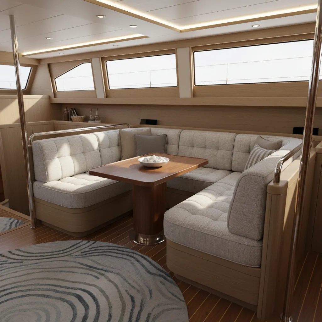 boat seating upholstered with marine fabric cushions resistant to moisture