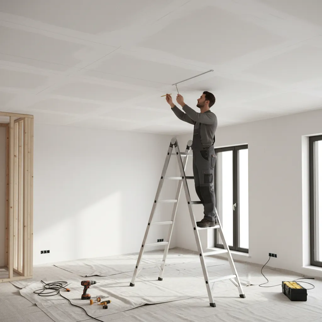 Measuring and marking recessed light positions on a drywall ceiling