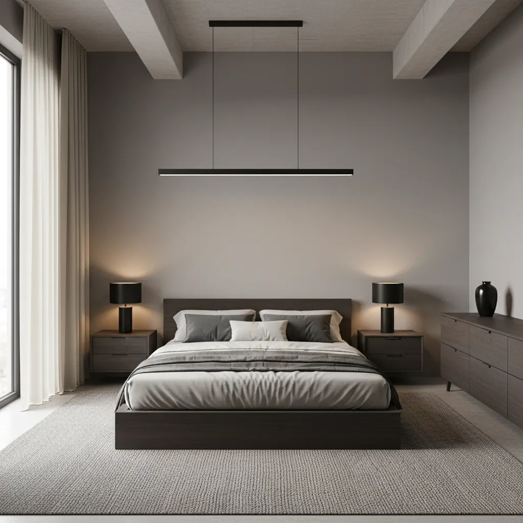 masculine bedroom layout highlighting bed dresser and nightstands