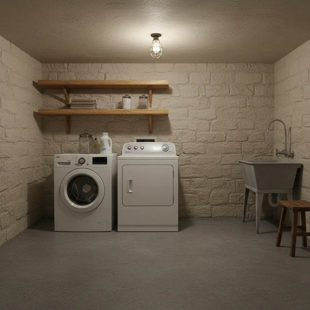 Breathable masonry paint finish on old concrete laundry room floor