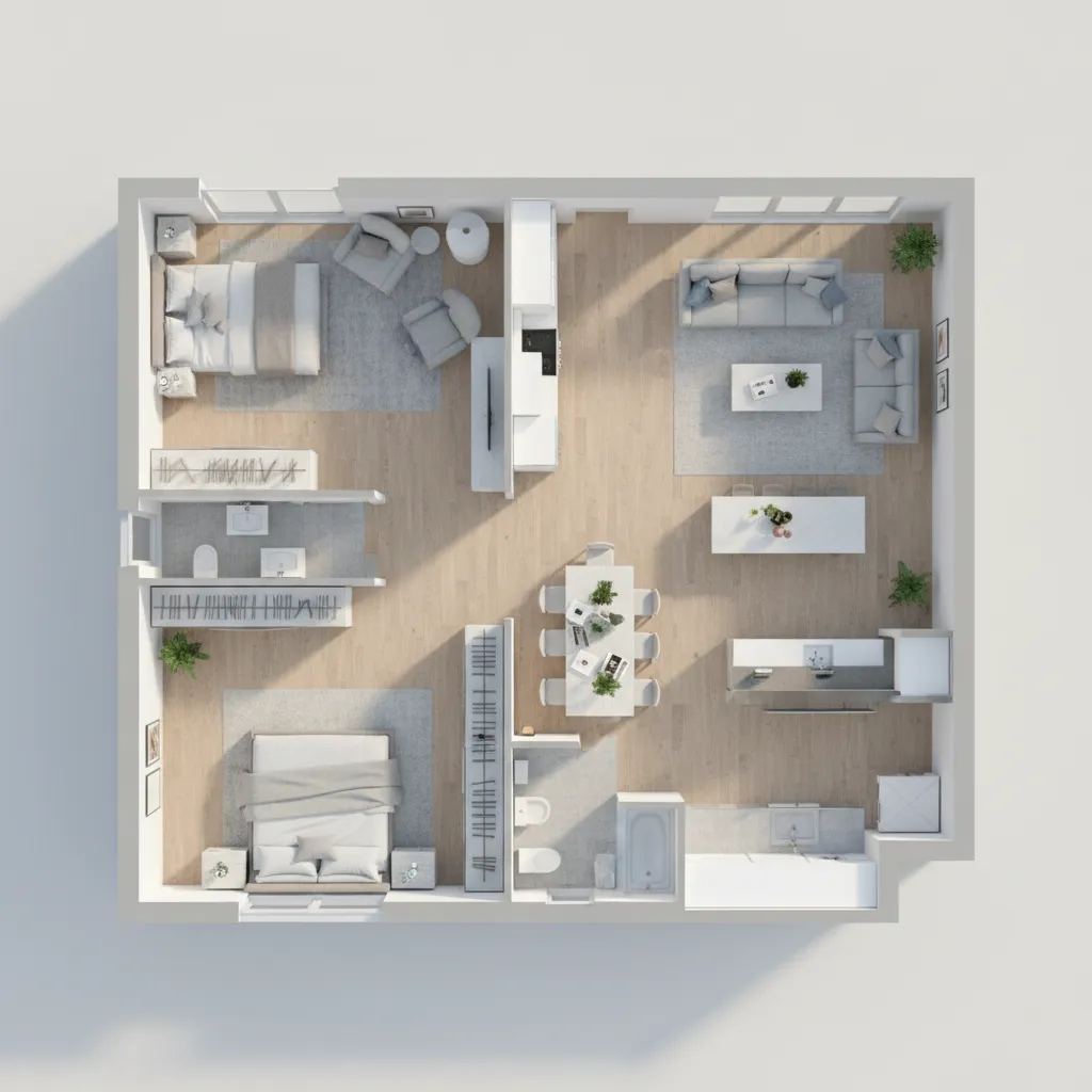 visual comparison of bedroom sizes within a 2000 sq ft house layout