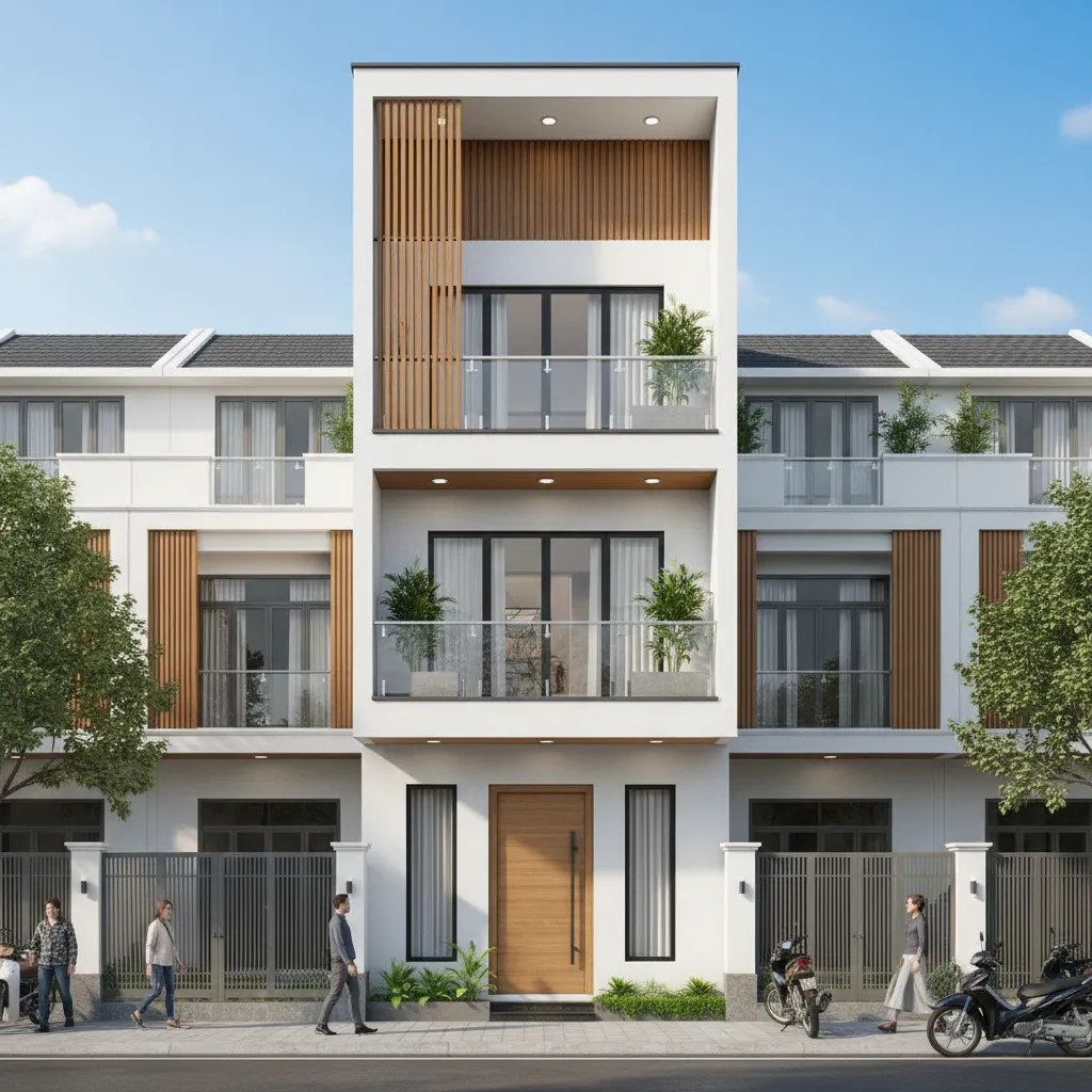 Thiết kế mặt tiền nhà ống 4m hiện đại với ban công kính