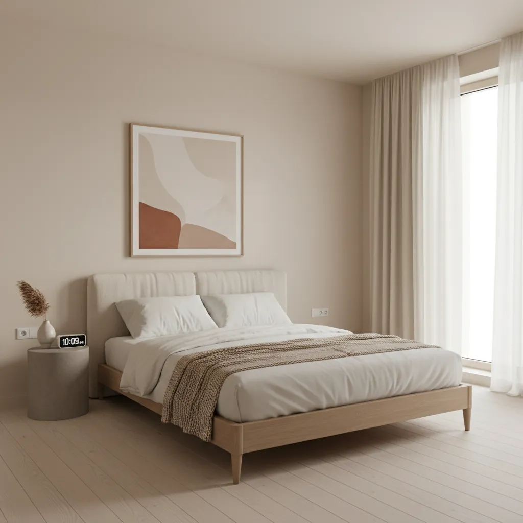 Room with walls and ceiling painted in similar warm tone creating taller appearance