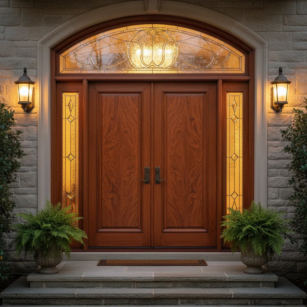 Pintu rumah dua daun dari kayu solid dengan finishing natural