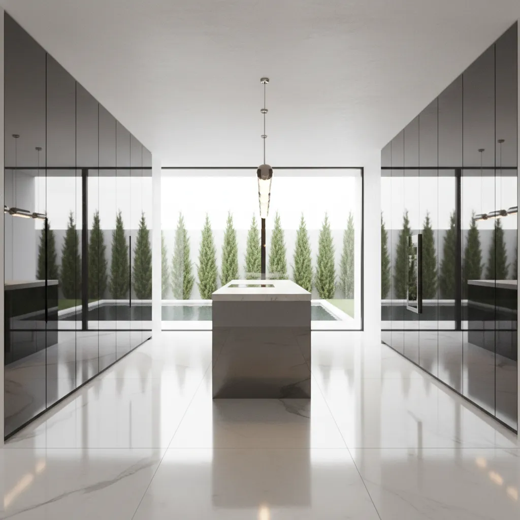 Interior render showing overly reflective materials causing unrealistic surfaces