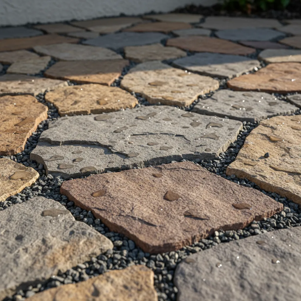 Detalle de banqueta con piedra natural y textura antideslizante