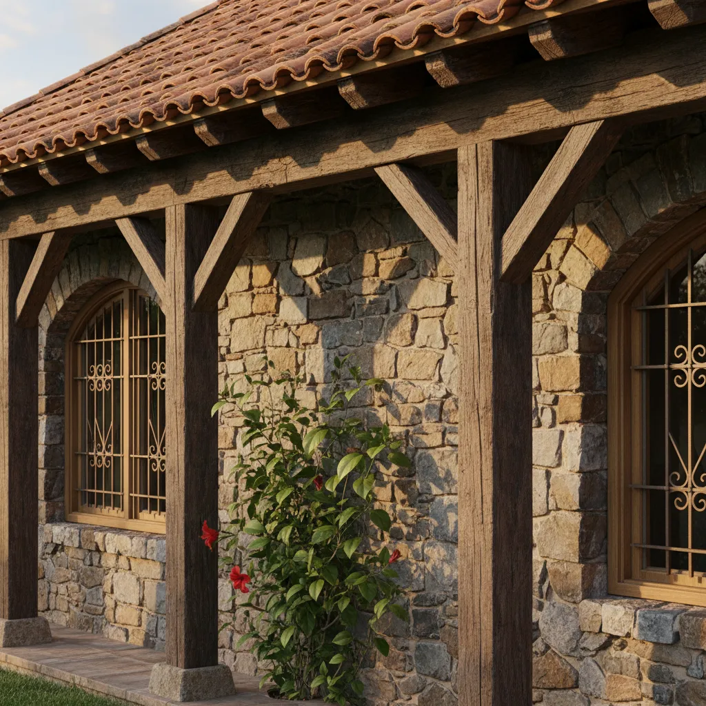 Detalle de materiales naturales en una casa campestre