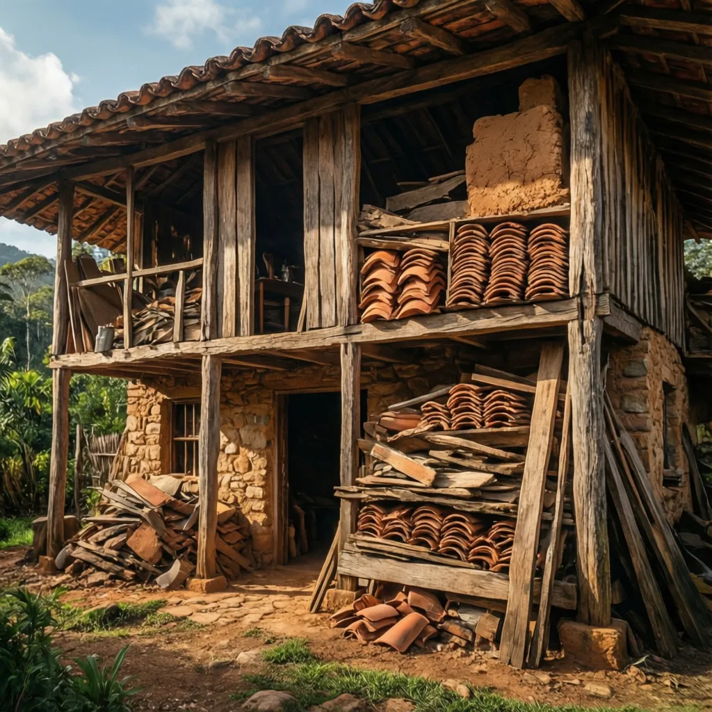Detalle de materiales naturales usados en casas fincas