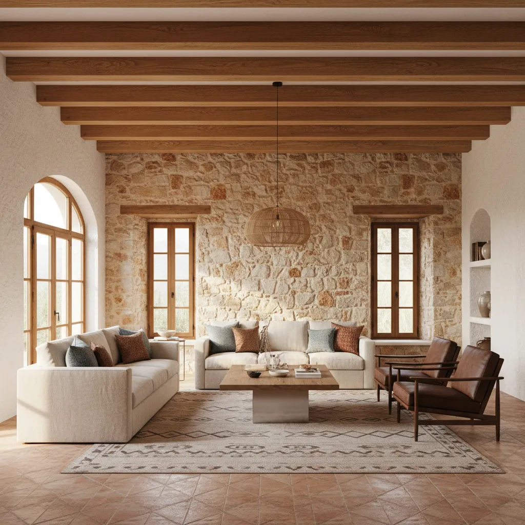 Materiales naturales en una vivienda mediterránea: piedra, madera y yeso