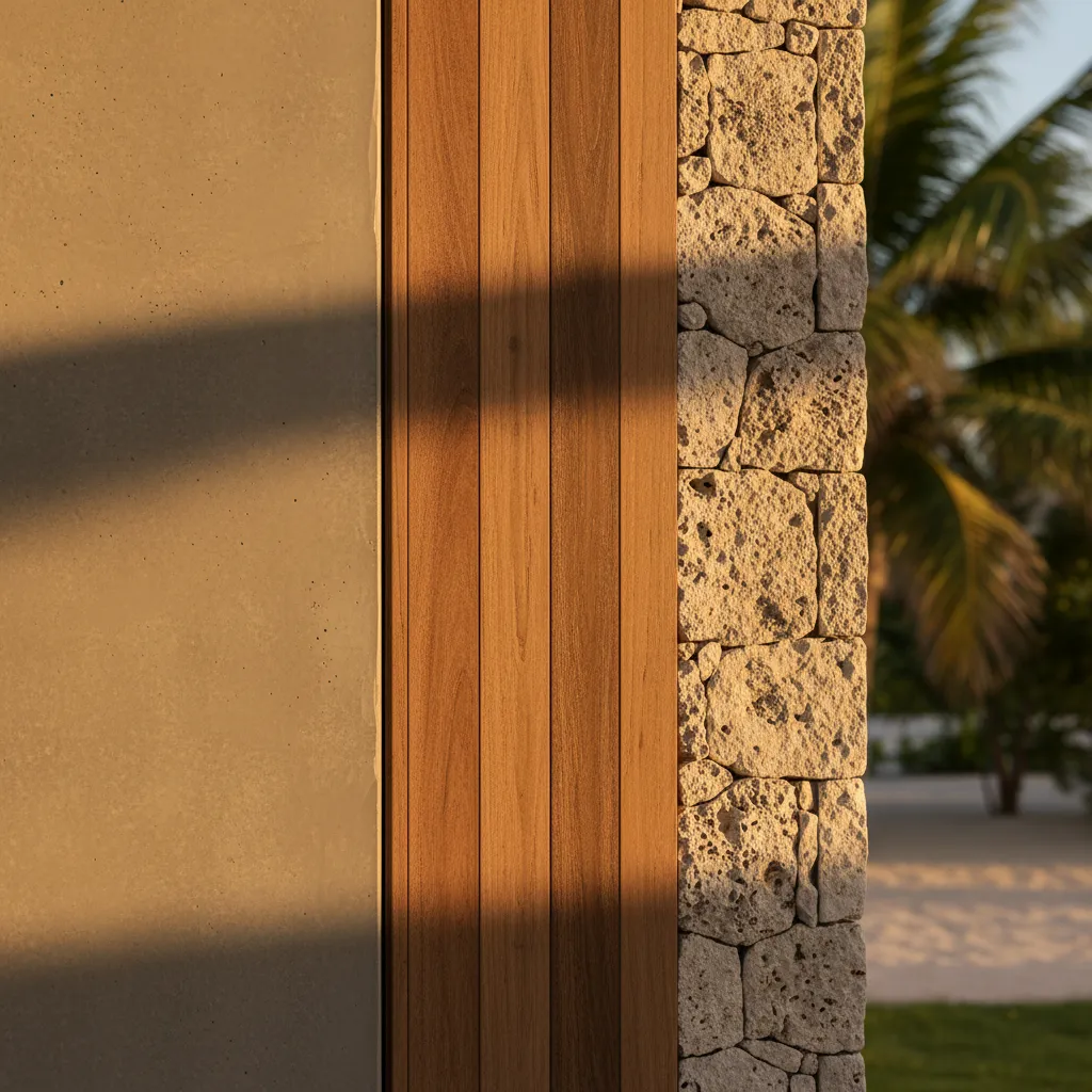 Detalle de materiales naturales usados en una casa tropical