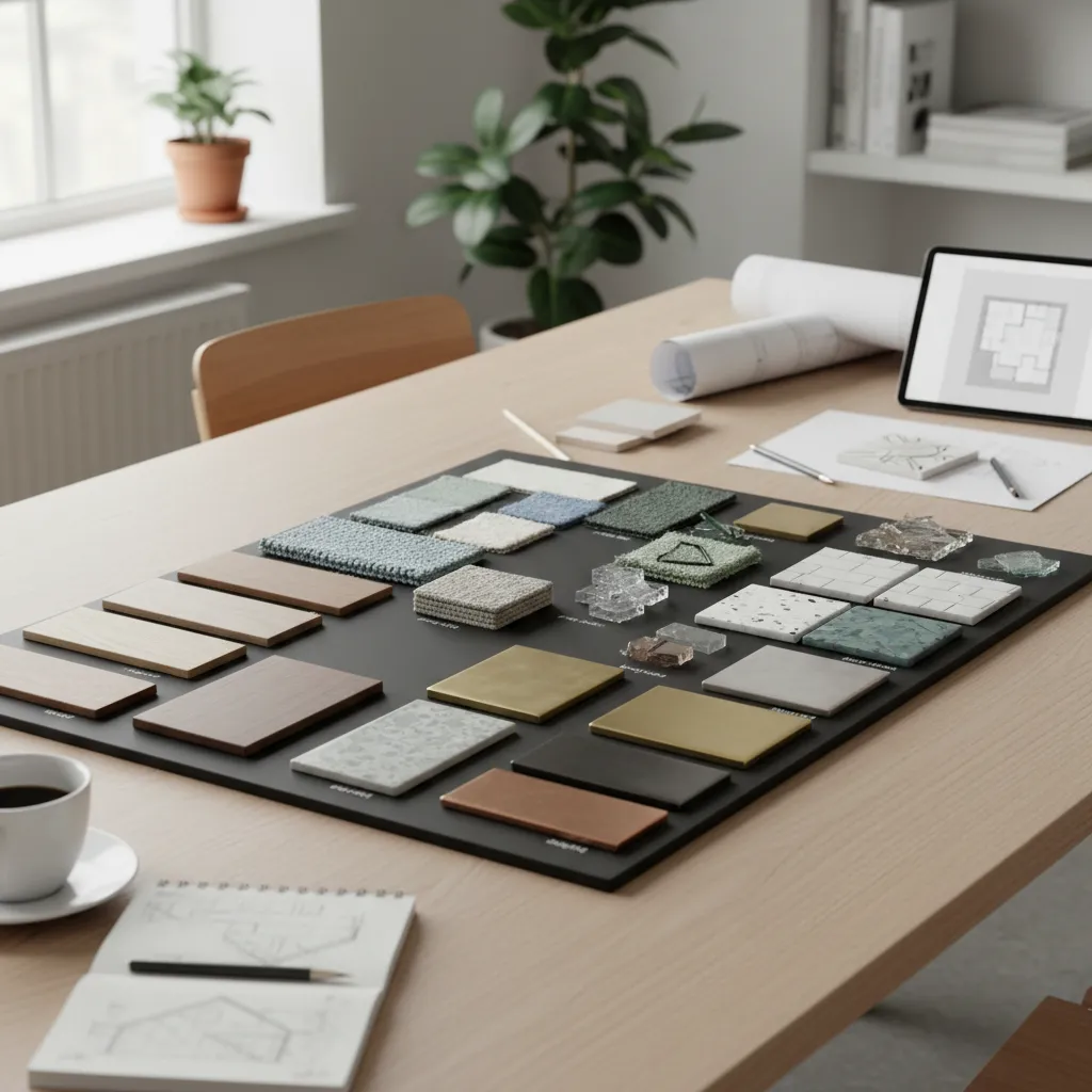 Muestras de materiales y acabados usados en diseño interior