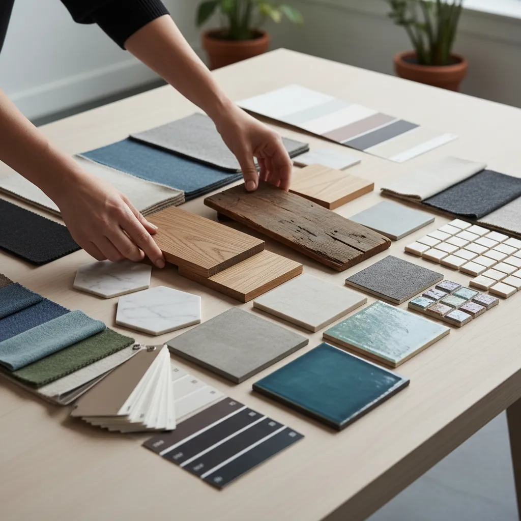 Muestras de materiales de interiorismo sobre mesa