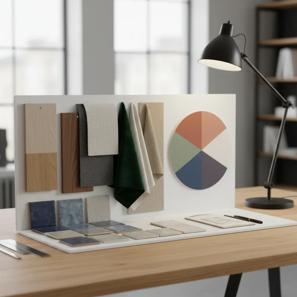 Muestras de materiales y acabados para proyectos de interiorismo