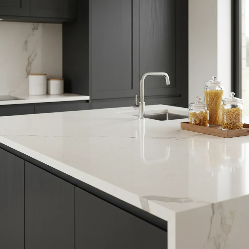 detalle de encimera de cuarzo en cocina moderna