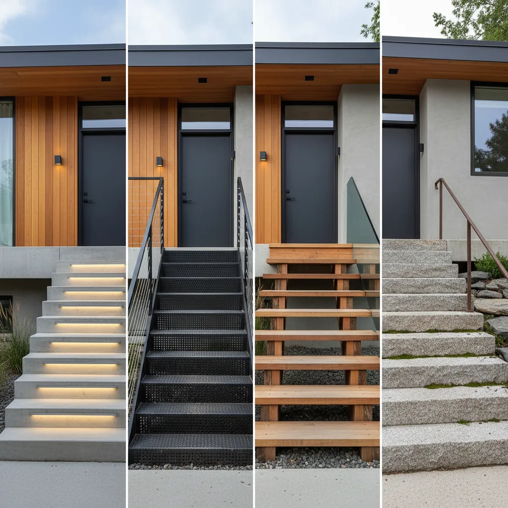 Escaleras exteriores con diferentes materiales resistentes