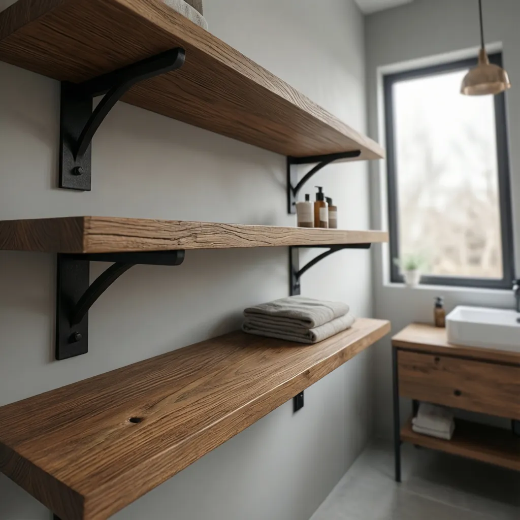 Estantes de baño de madera y metal resistentes a la humedad