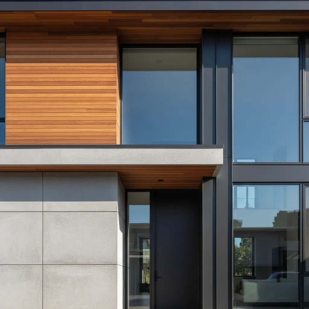 Detalle de materiales modernos usados en fachada residencial