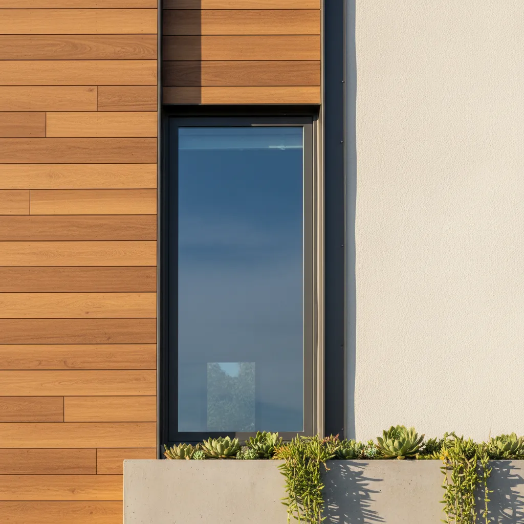 Detalle de materiales modernos usados en fachadas de casas