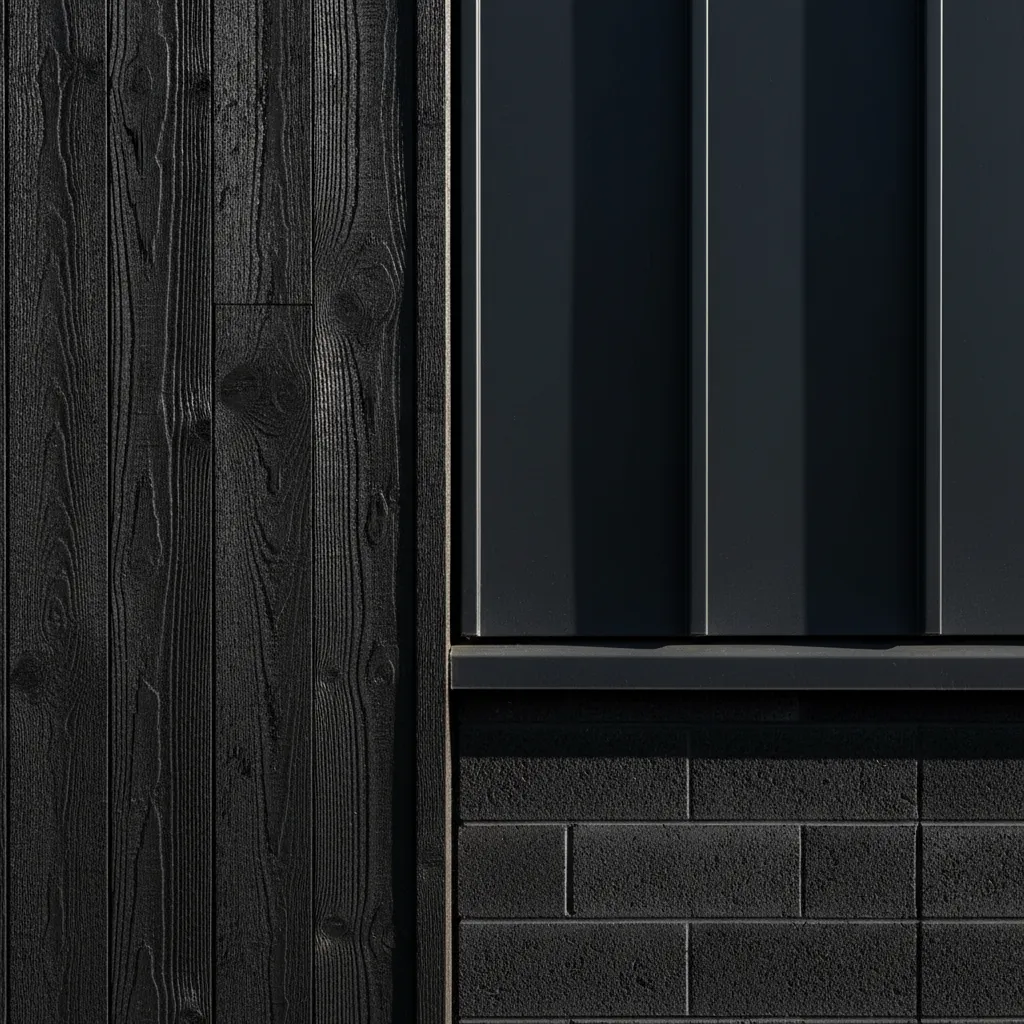 Detalle de materiales negros en arquitectura moderna