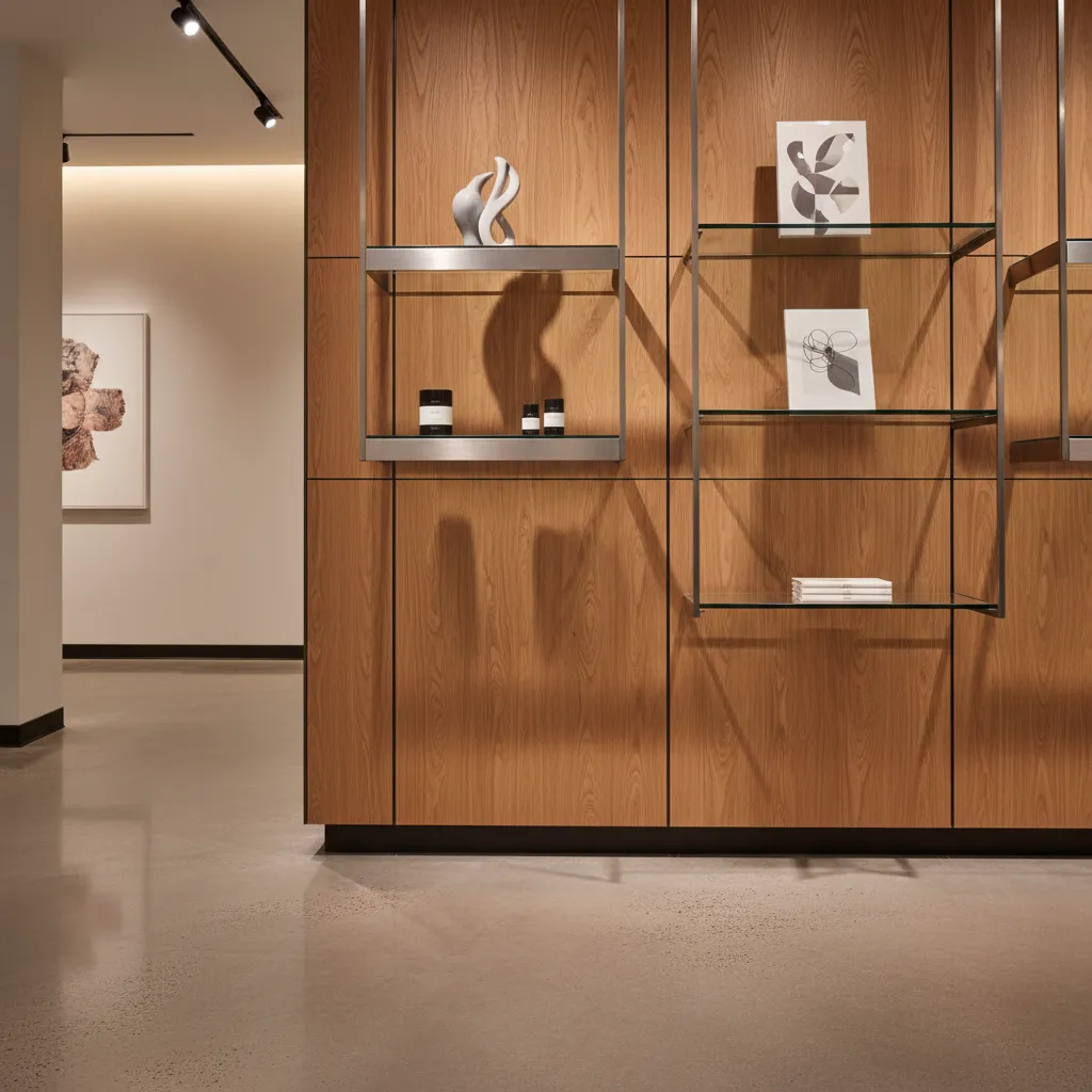 Detalle de materiales duraderos usados en interiores comerciales