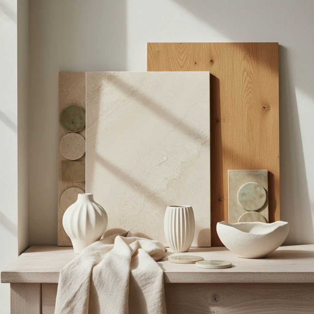 Detalle de materiales naturales en diseño interior moderno