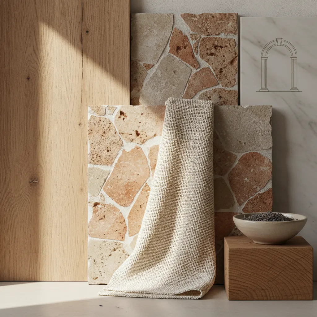 Detalle de materiales naturales utilizados en interiorismo español