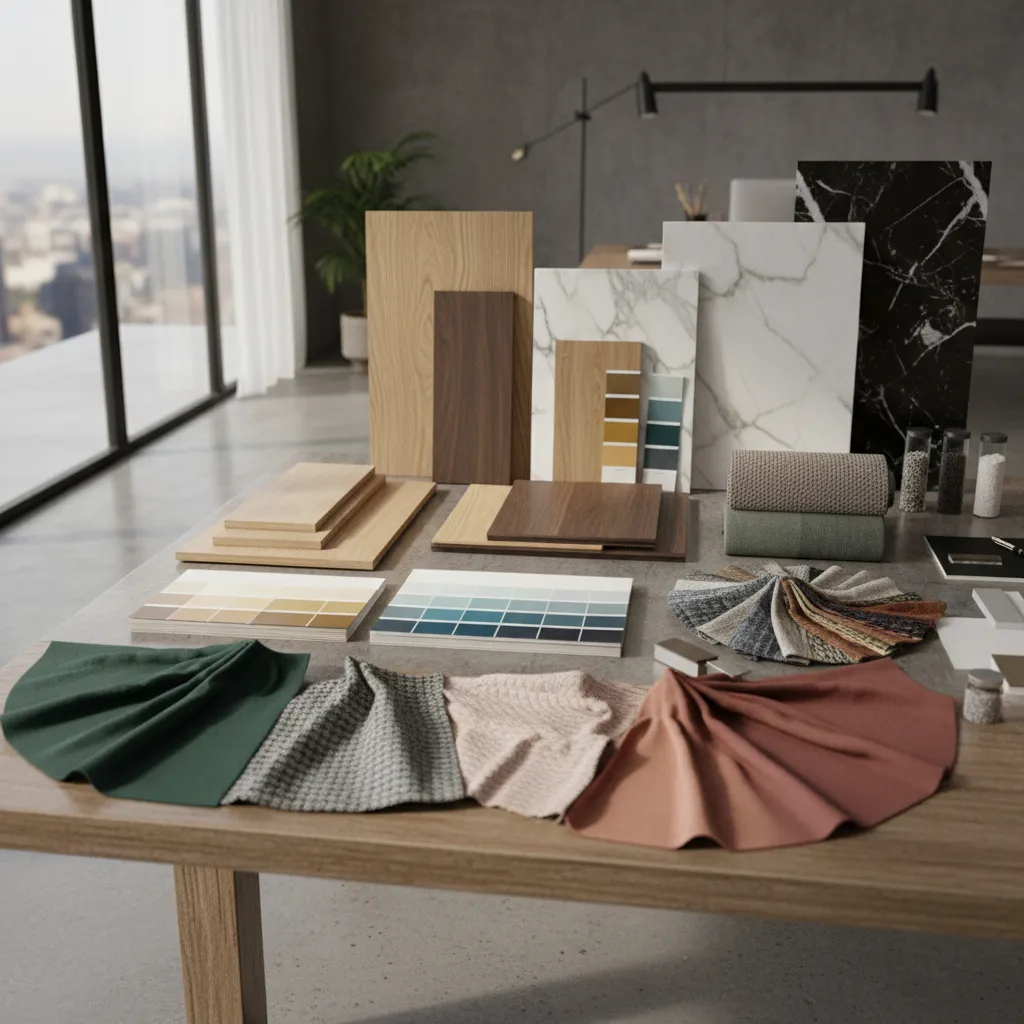 Muestras de materiales utilizados en proyectos de diseño de interiores