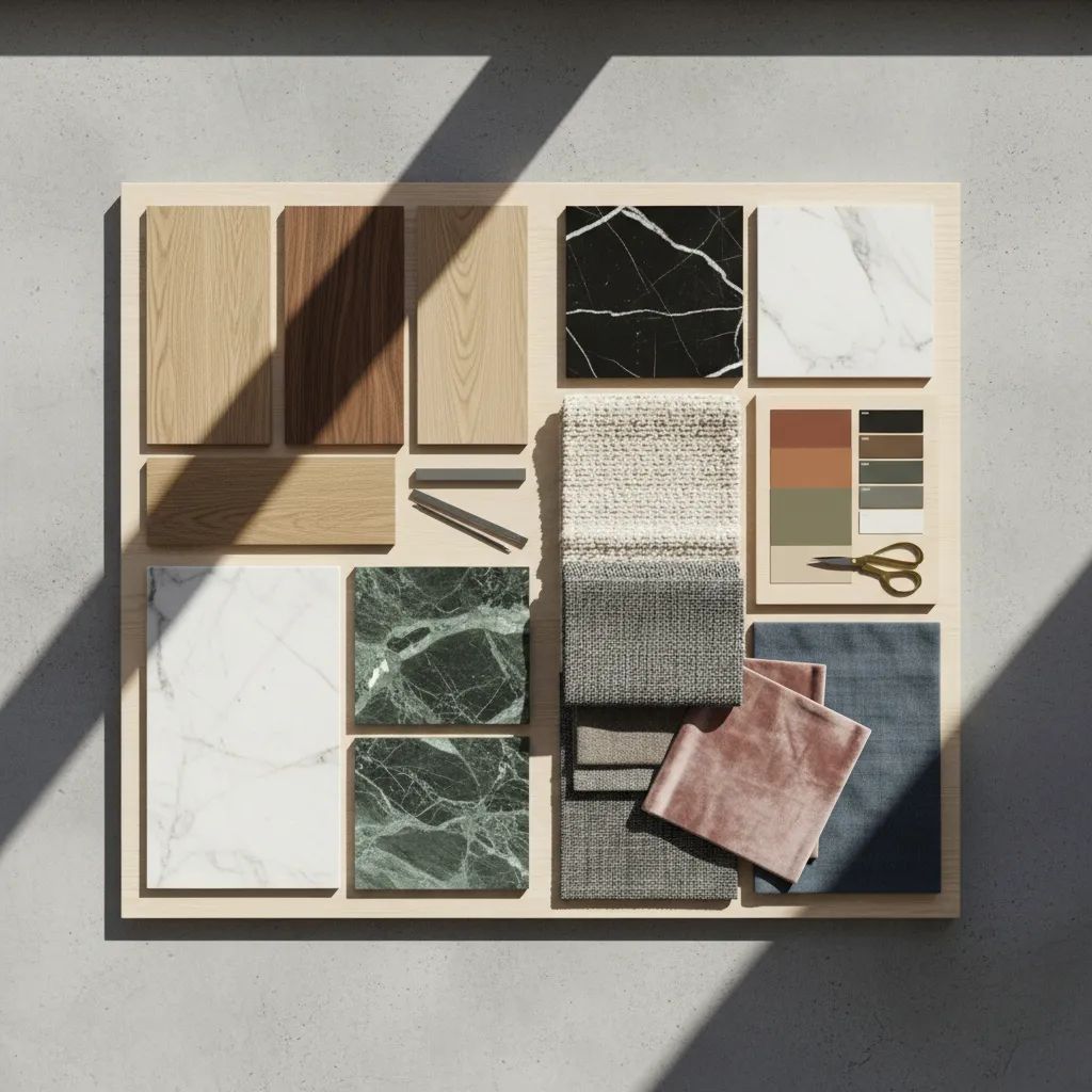 Muestras de materiales utilizadas en un proyecto de decoración