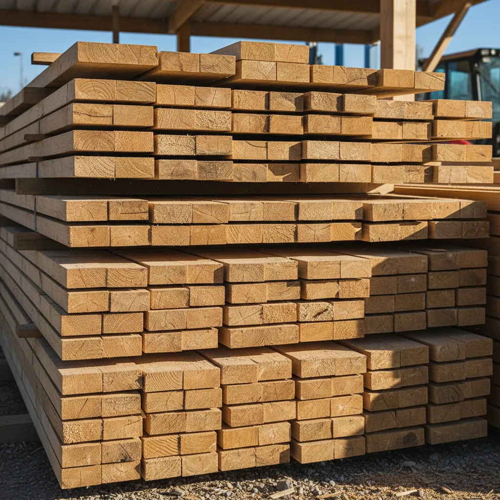 Tablas de madera estructural preparadas para construcción de vivienda
