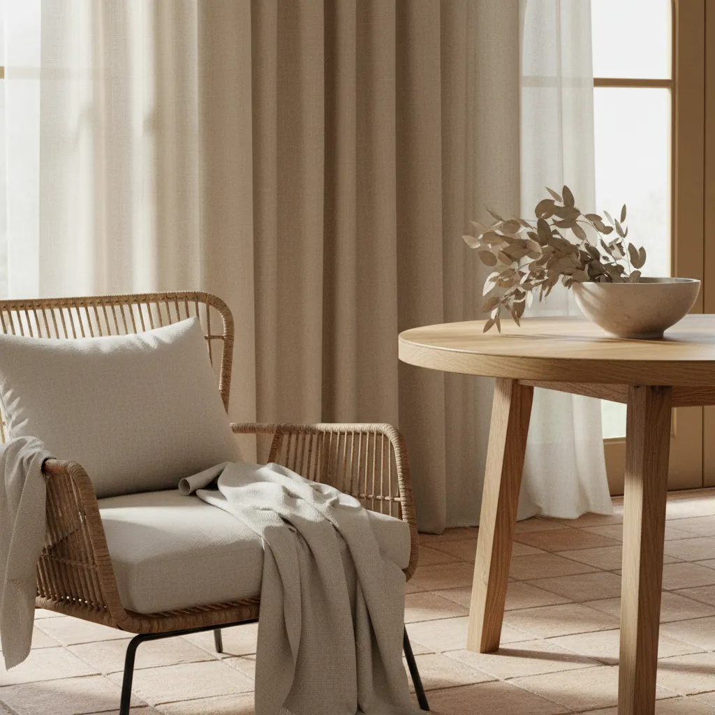 Detalle de materiales naturales en interior mediterráneo