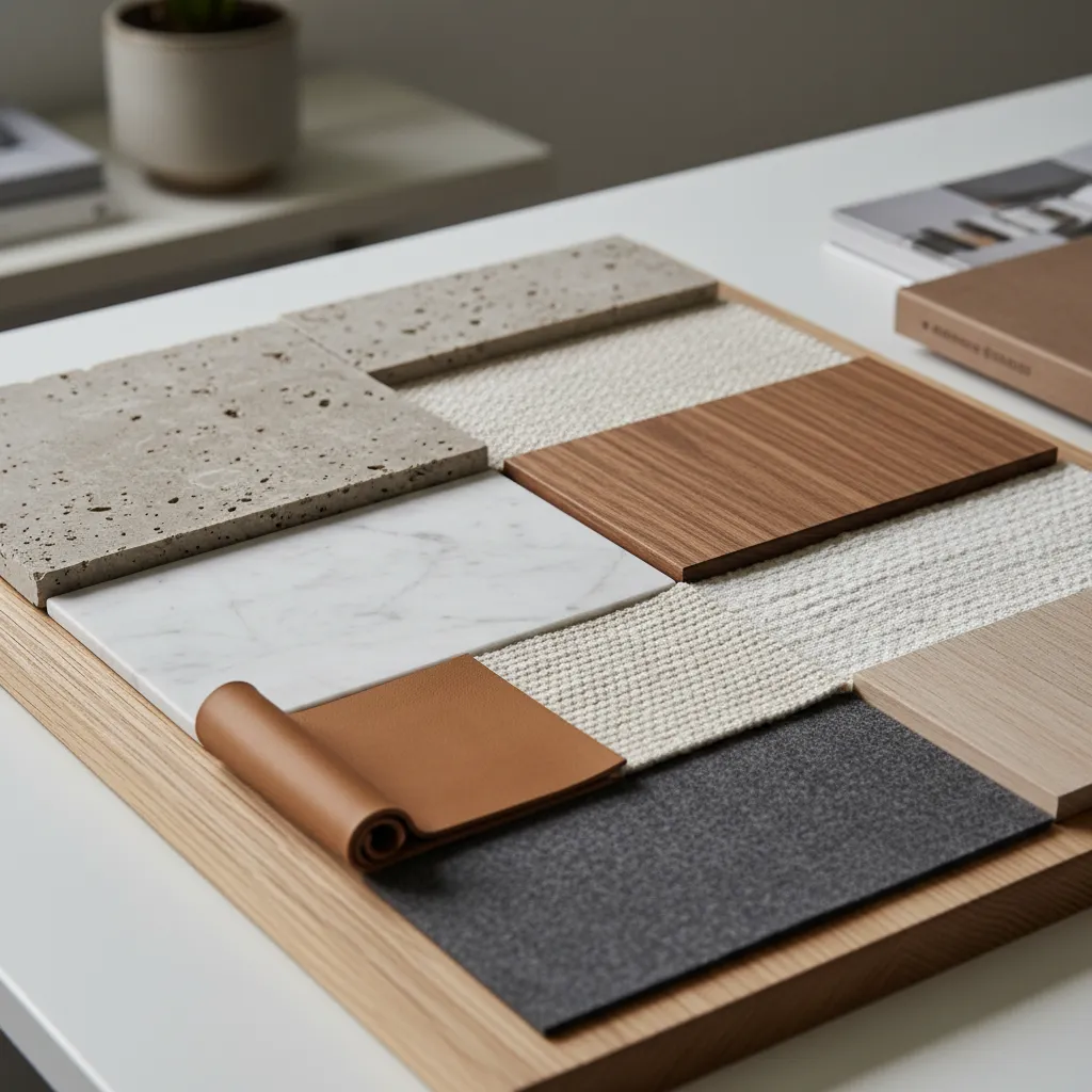 Detalle de materiales naturales en diseño interior moderno